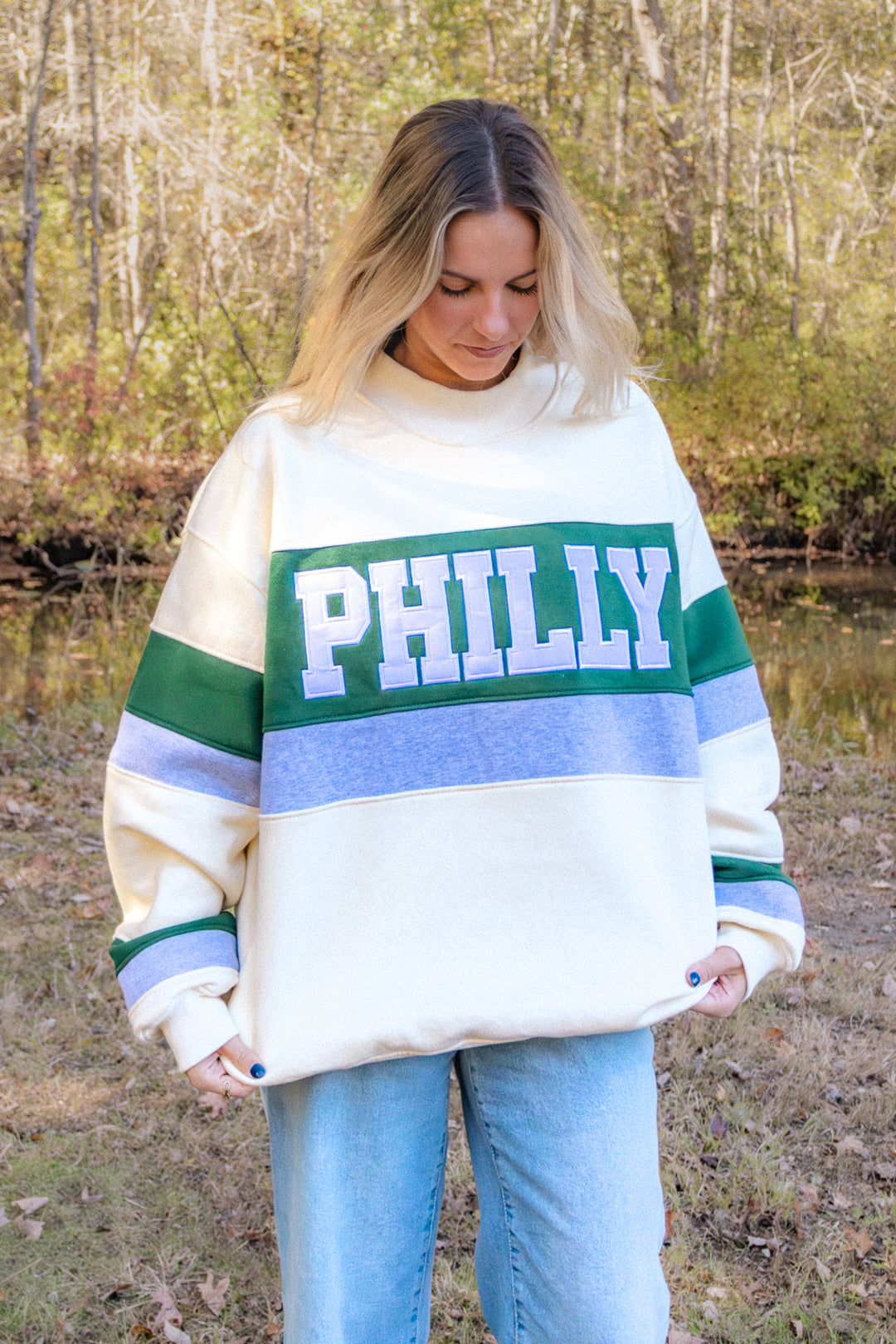 Philly Color Block Kelly Mock Neck Sweatshirt