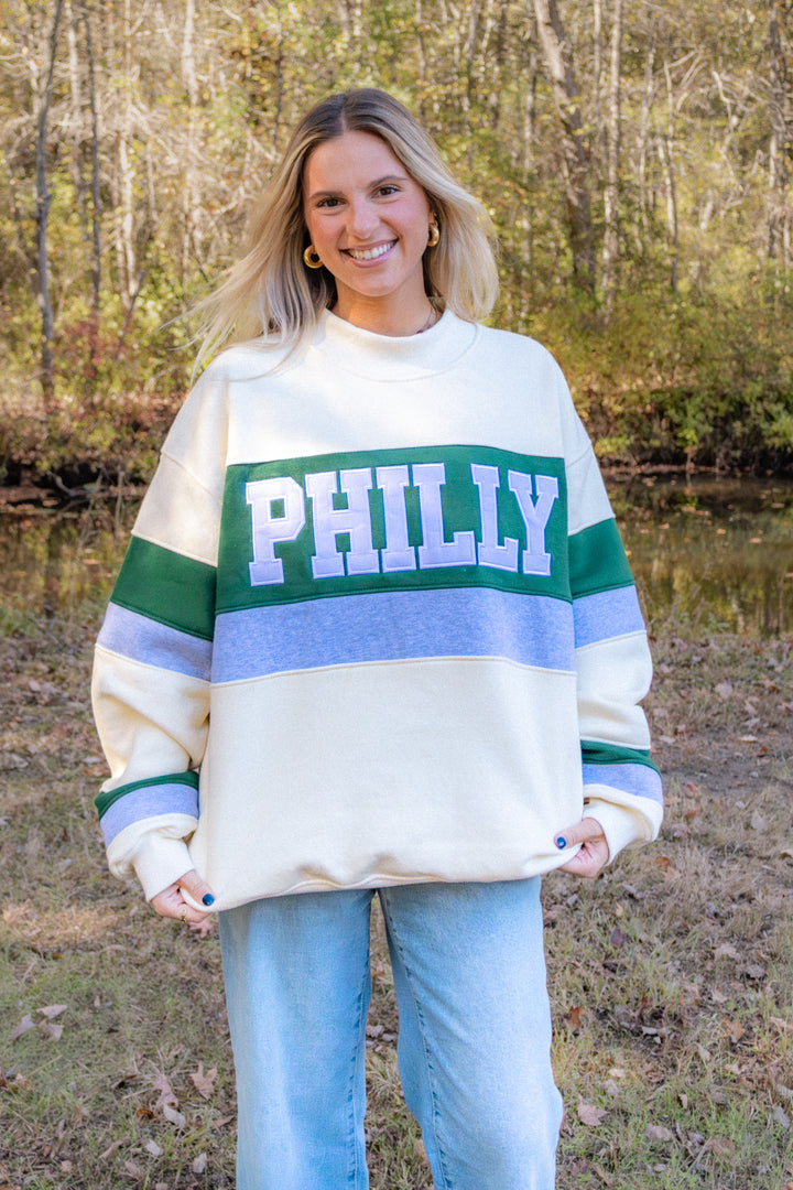 Philly Color Block Kelly Mock Neck Sweatshirt