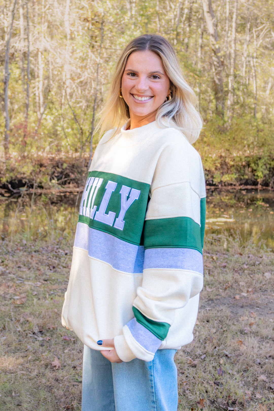 Philly Color Block Kelly Mock Neck Sweatshirt