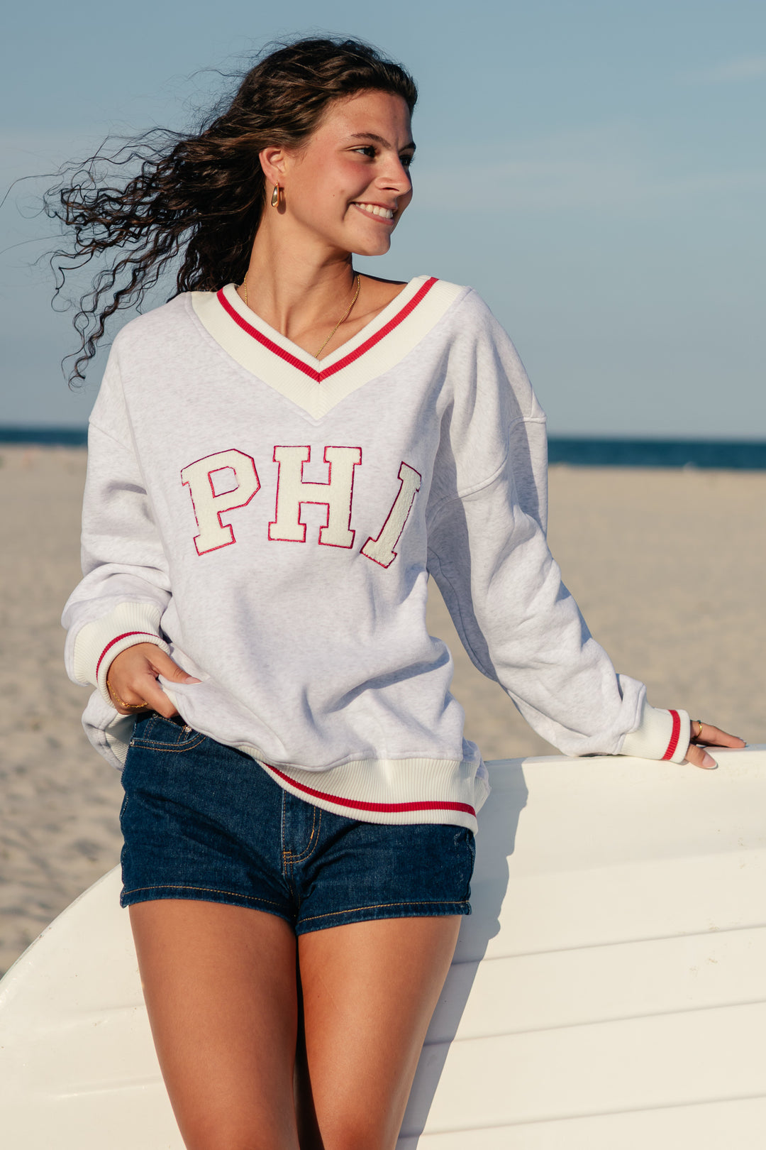 Philly Baseball PHI Chenille Patch V Neck Sweatshirt