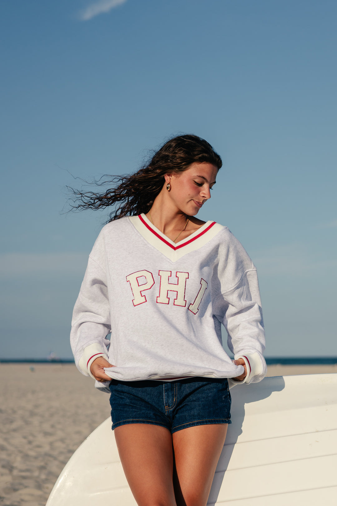 Philly Baseball PHI Chenille Patch V Neck Sweatshirt