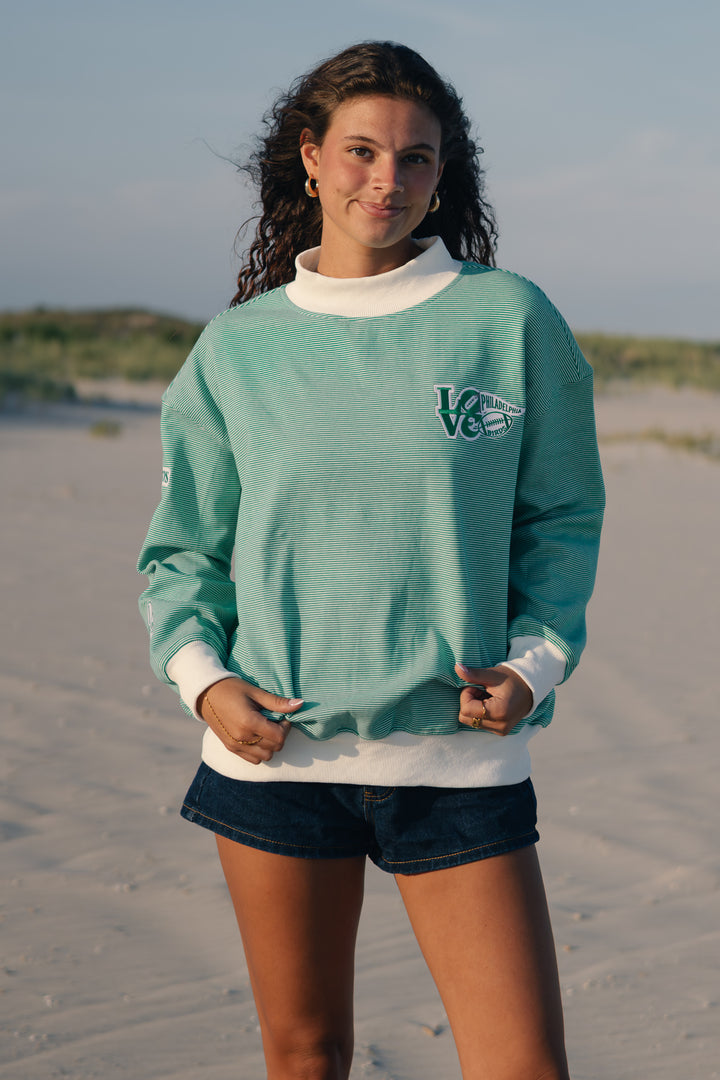 Philly Football Multi Patch Striped Mock Neck Sweatshirt