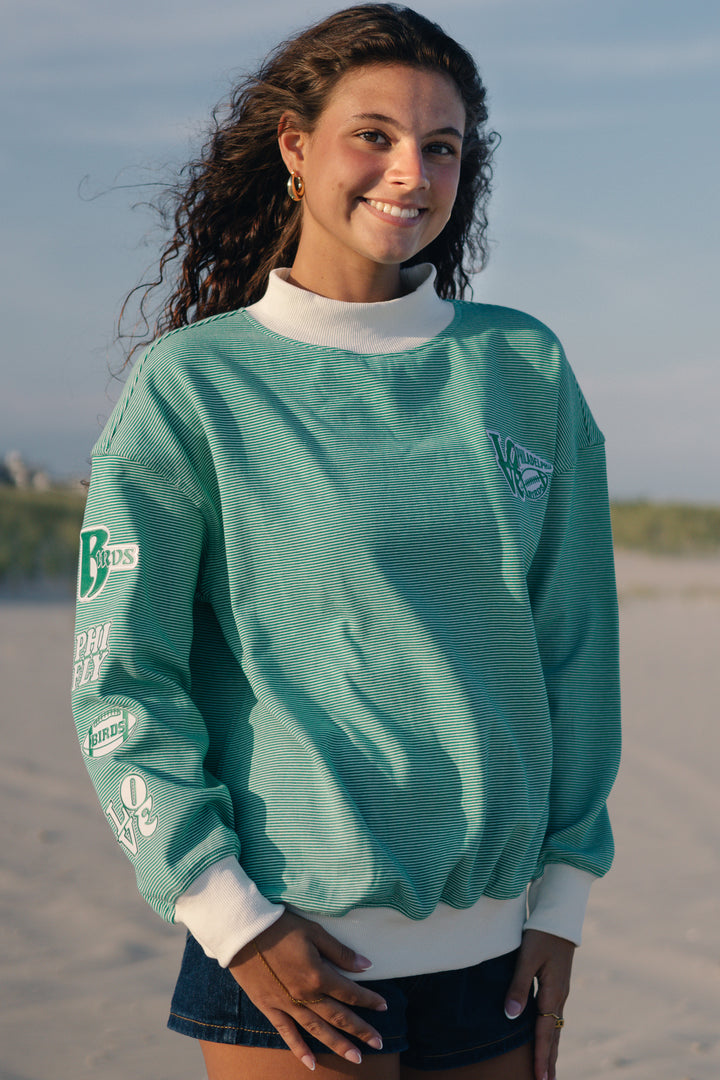 Philly Football Multi Patch Striped Mock Neck Sweatshirt
