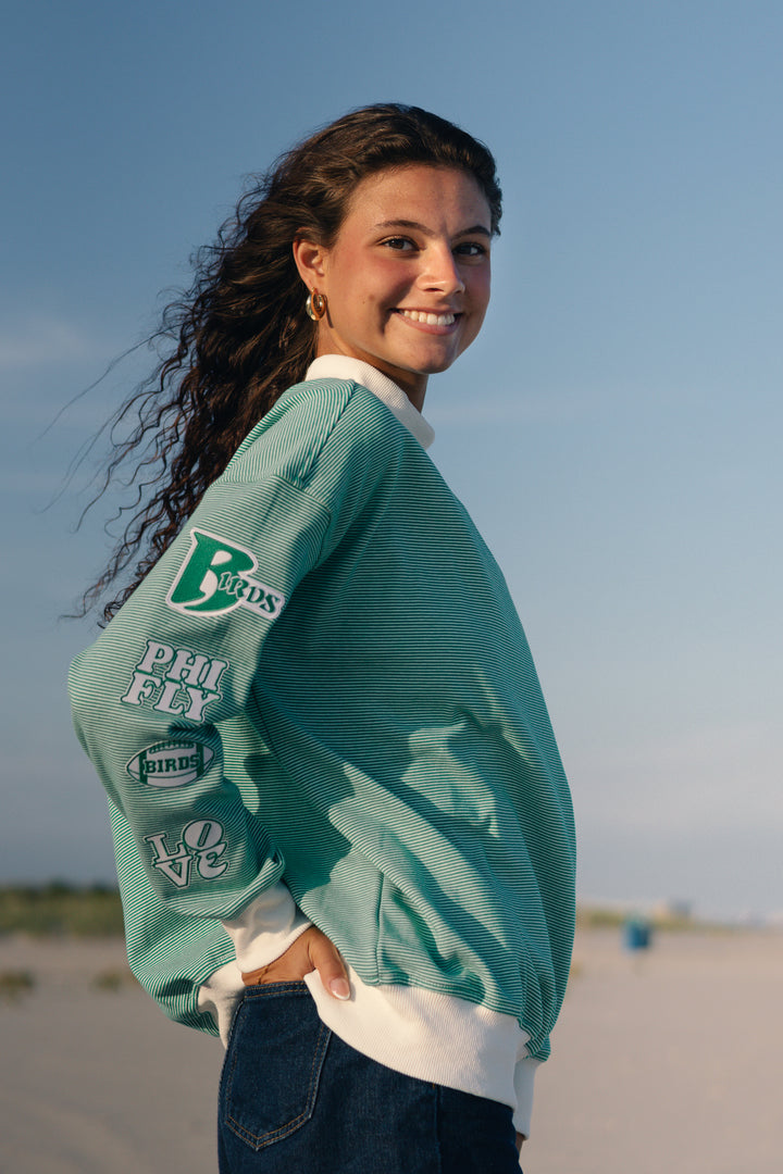 Philly Football Multi Patch Striped Mock Neck Sweatshirt