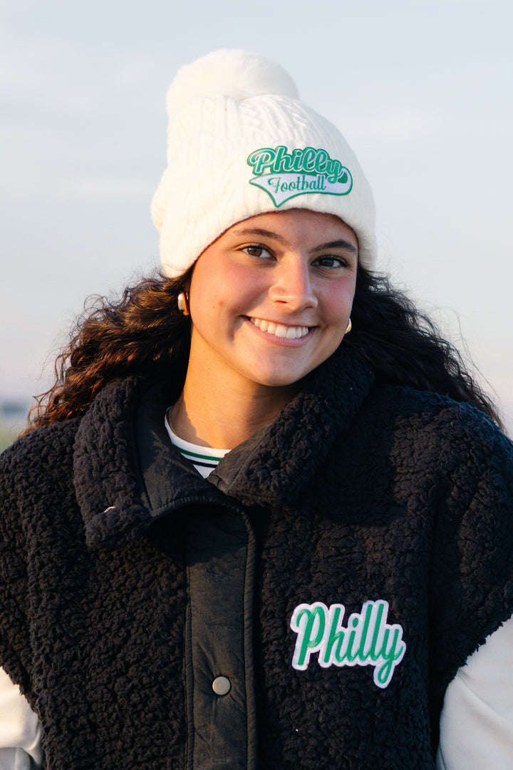 Philly Football White Cuffed Knit Hat with Pom