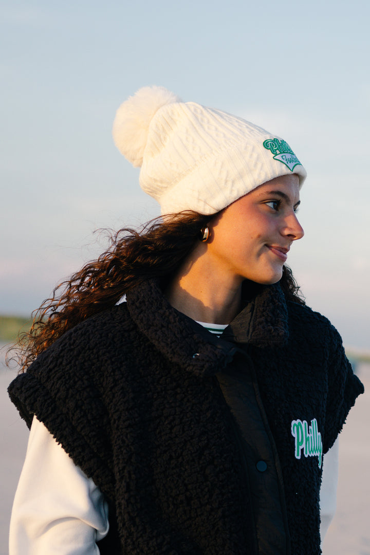 Philly Football White Cuffed Knit Hat with Pom