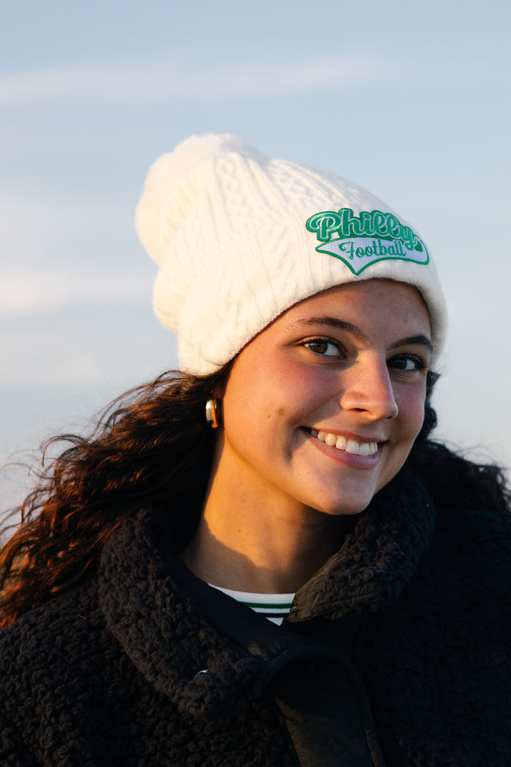 Philly Football White Cuffed Knit Hat with Pom