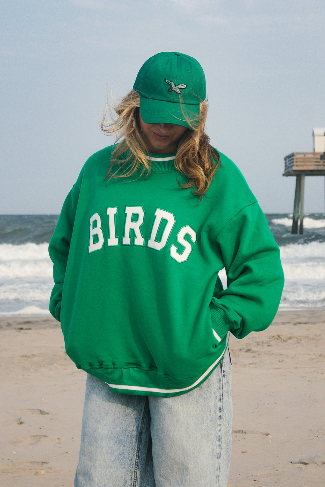 Philly Birds Kelly Green Pocket Mock Neck Sweatshirt