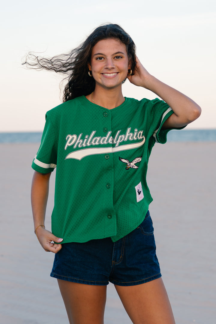 Philadelphia Eagles Kelly Green Mesh Button-Up Fashion Jersey