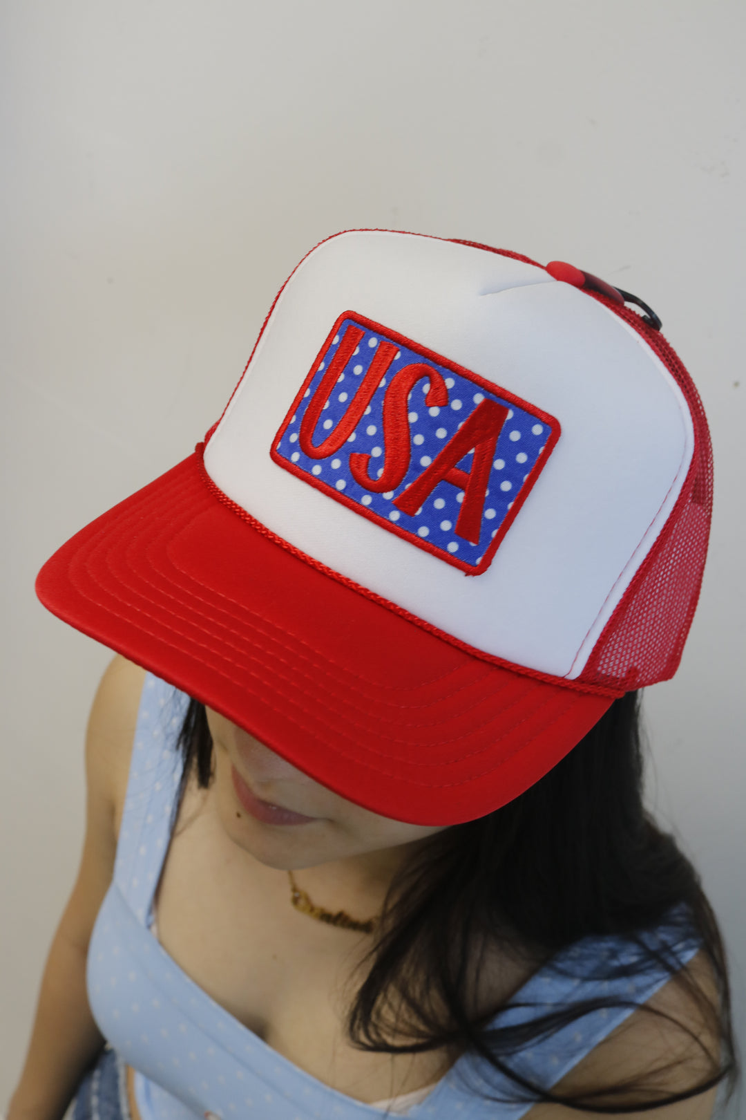 USA Embriodered Polka Dot Patch Foam Trucker Hat