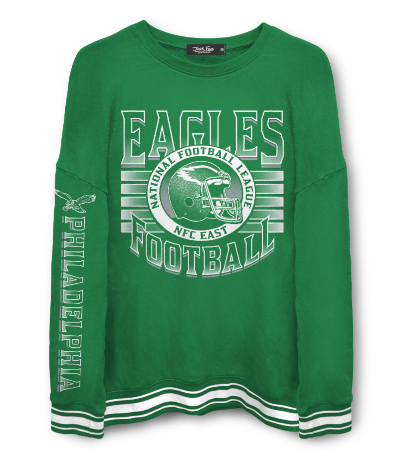 Philadelphia Eagles Kelly Green Striped Rib Crewneck Sweatshirt