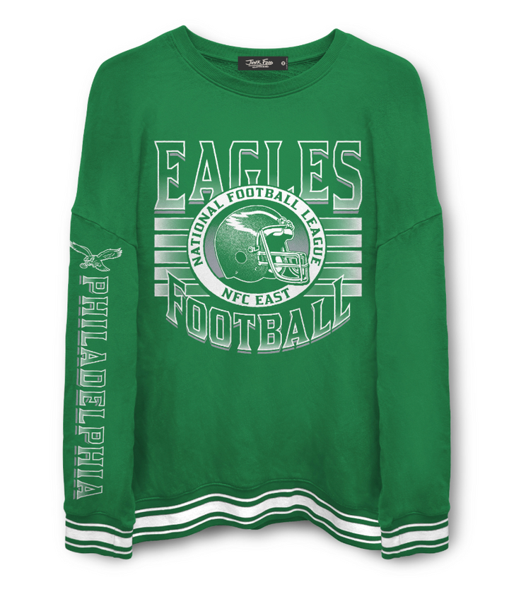 Philadelphia Eagles Kelly Green Striped Rib Crewneck Sweatshirt