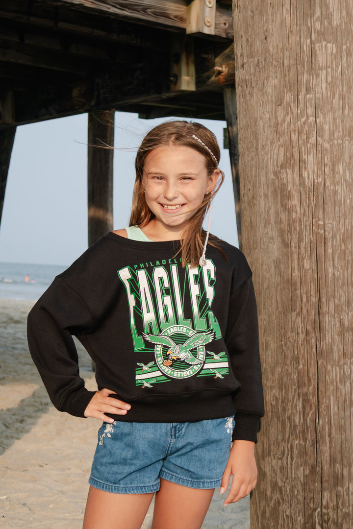 Philadelphia Eagles Black Drop Shoulder Fleece Sweatshirt