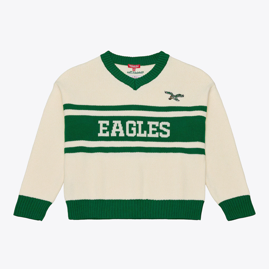 Philadelphia Eagles Cream/Kelly Green Retro Roots V-Neck Sweater