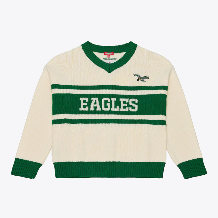 Philadelphia Eagles Cream/Kelly Green Retro Roots V-Neck Sweater